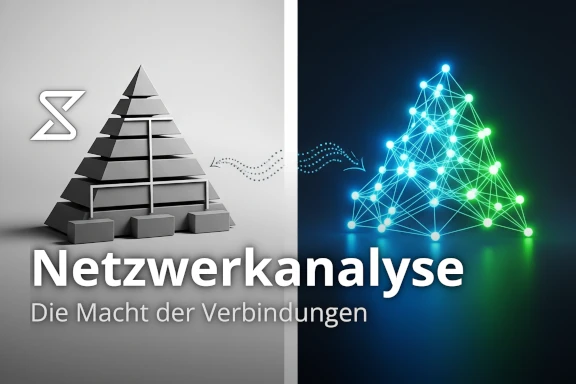 links eine klassische pyramidenförmige organisation, rechts ein pyramidenförmiges netzwerk